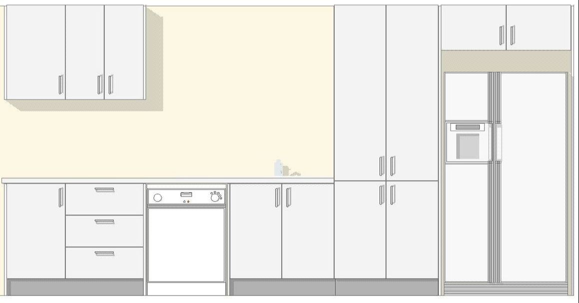 Design kitchen plan with wall and standing cabinets produced by our showroom designers